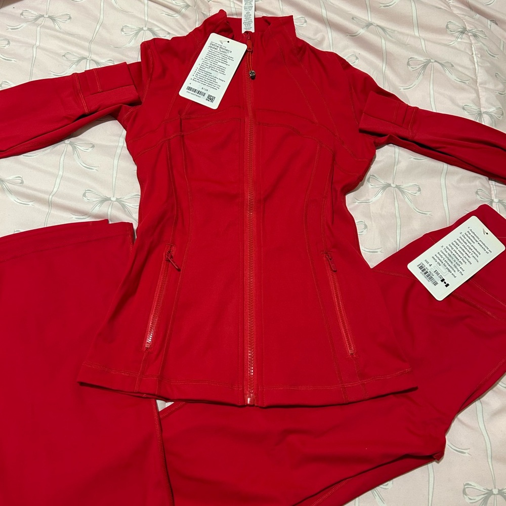 Red Lululemon Zip-Up Jacket and Pants Set size 4 , flared pants